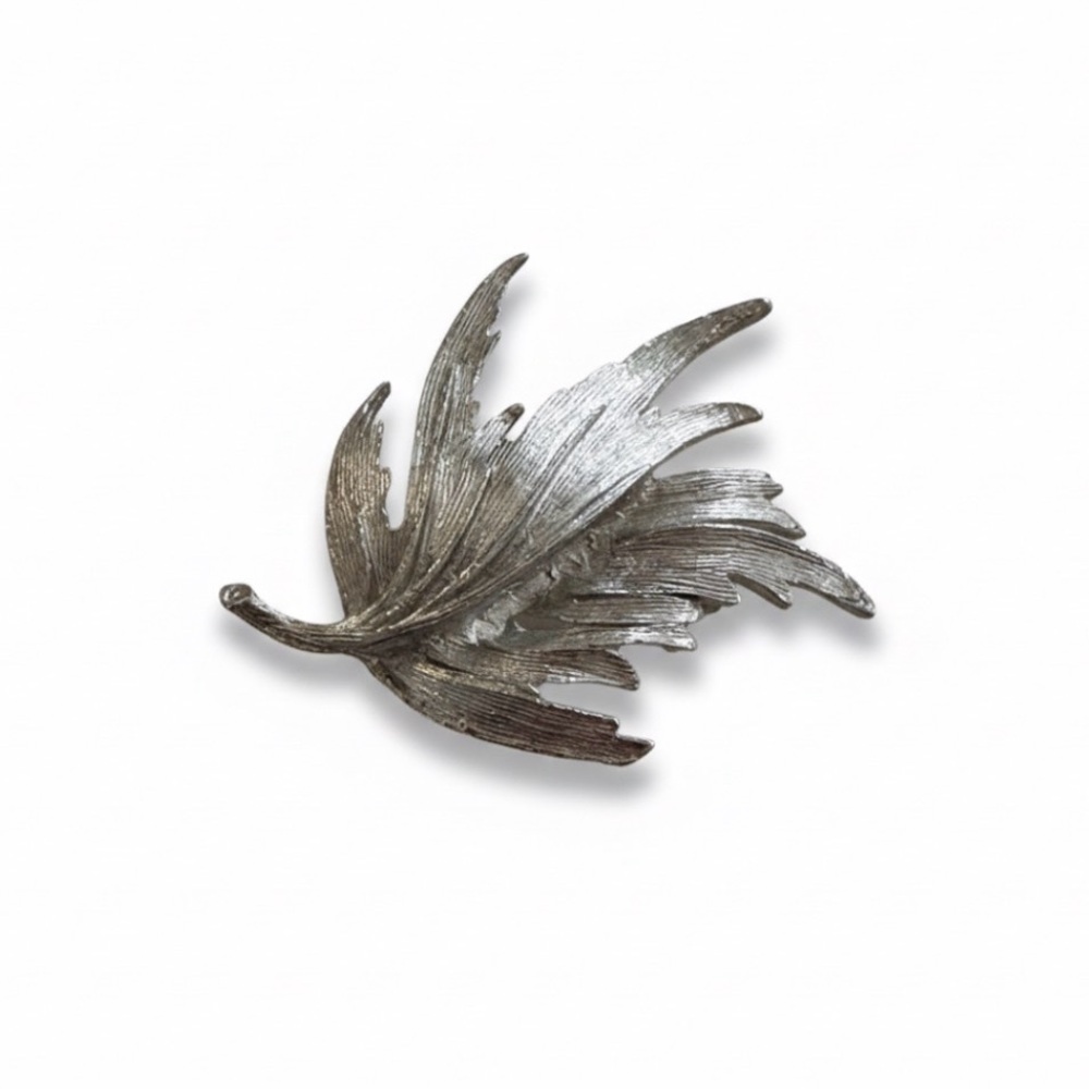 Vintage Silver Tone Feather Brooch